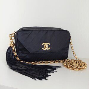 CHANEL Quilted Satin Camera Bag with Bijoux Chain